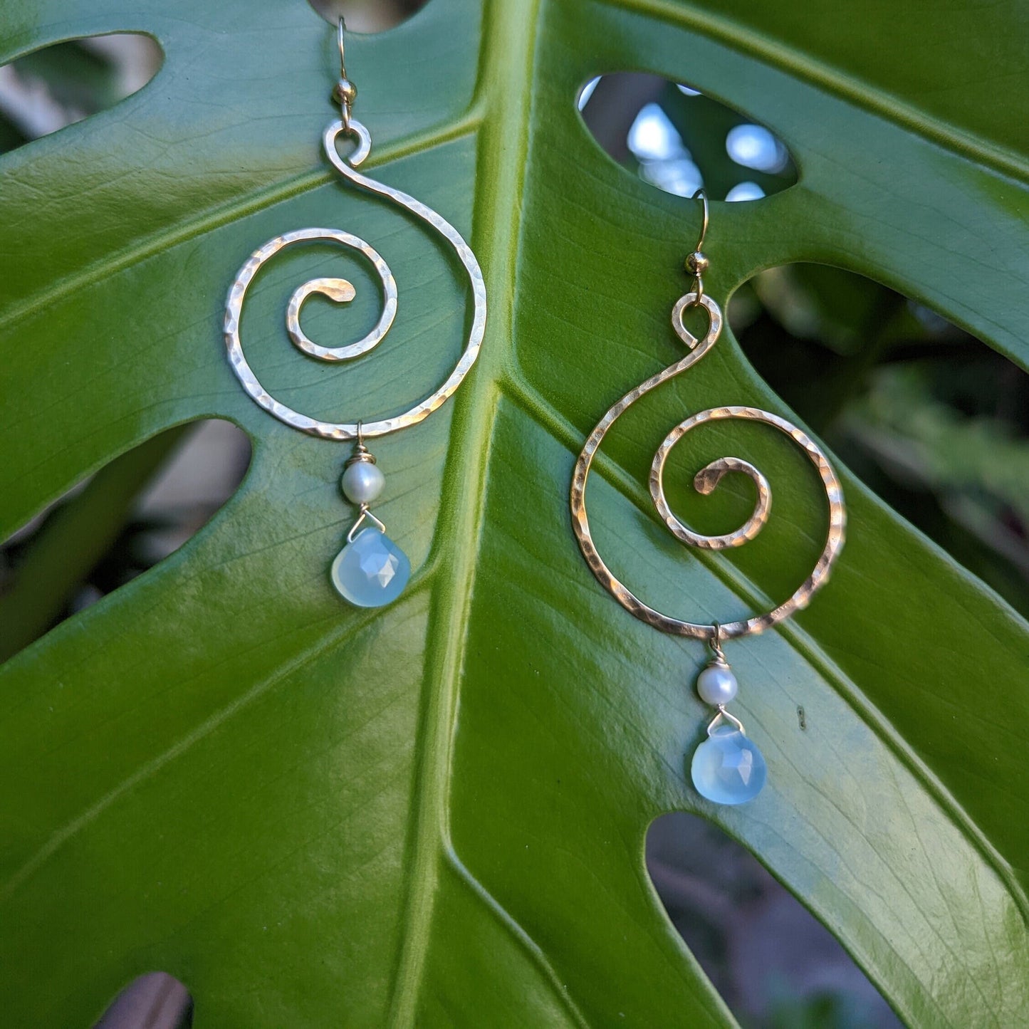 Mermaid Swirls * Koru Symbol * Chalcedony, Freshwater Pearls, Sterling Silver or 14k Gold Filled