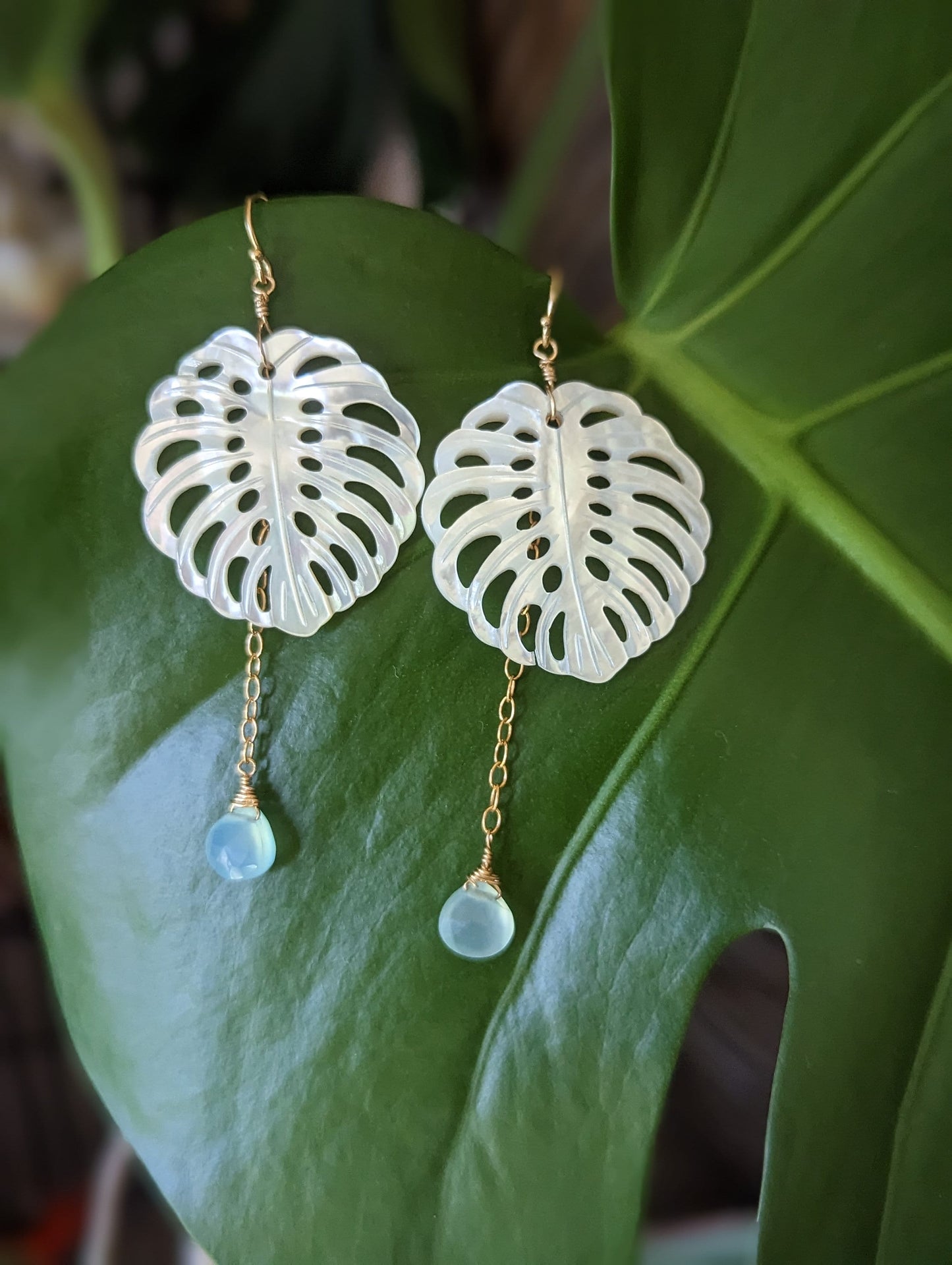 Monstera Shell Chain Dangle Earrings