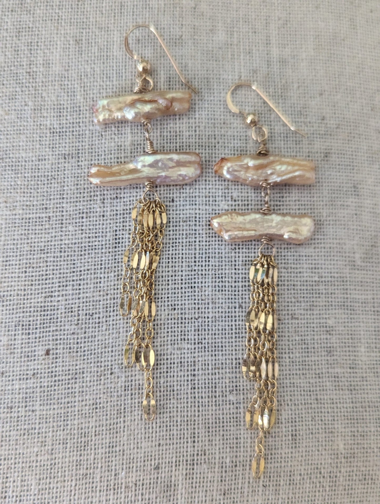 Mermaid Queen Earrings, Biwah Pearl Chain Dangle Earrings