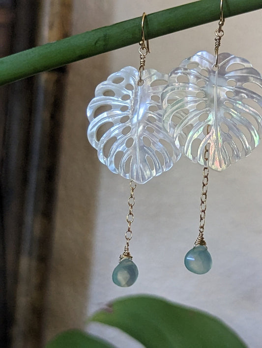 Monstera Shell Chain Dangle Earrings