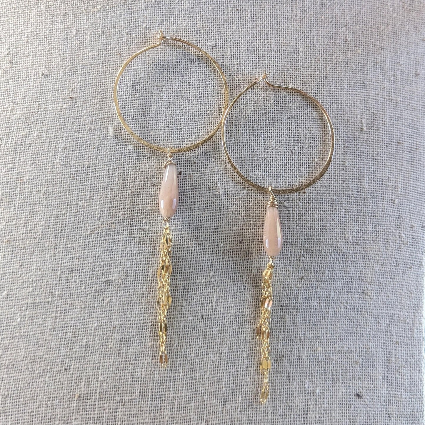 Peach Moonstone Chain Hoops