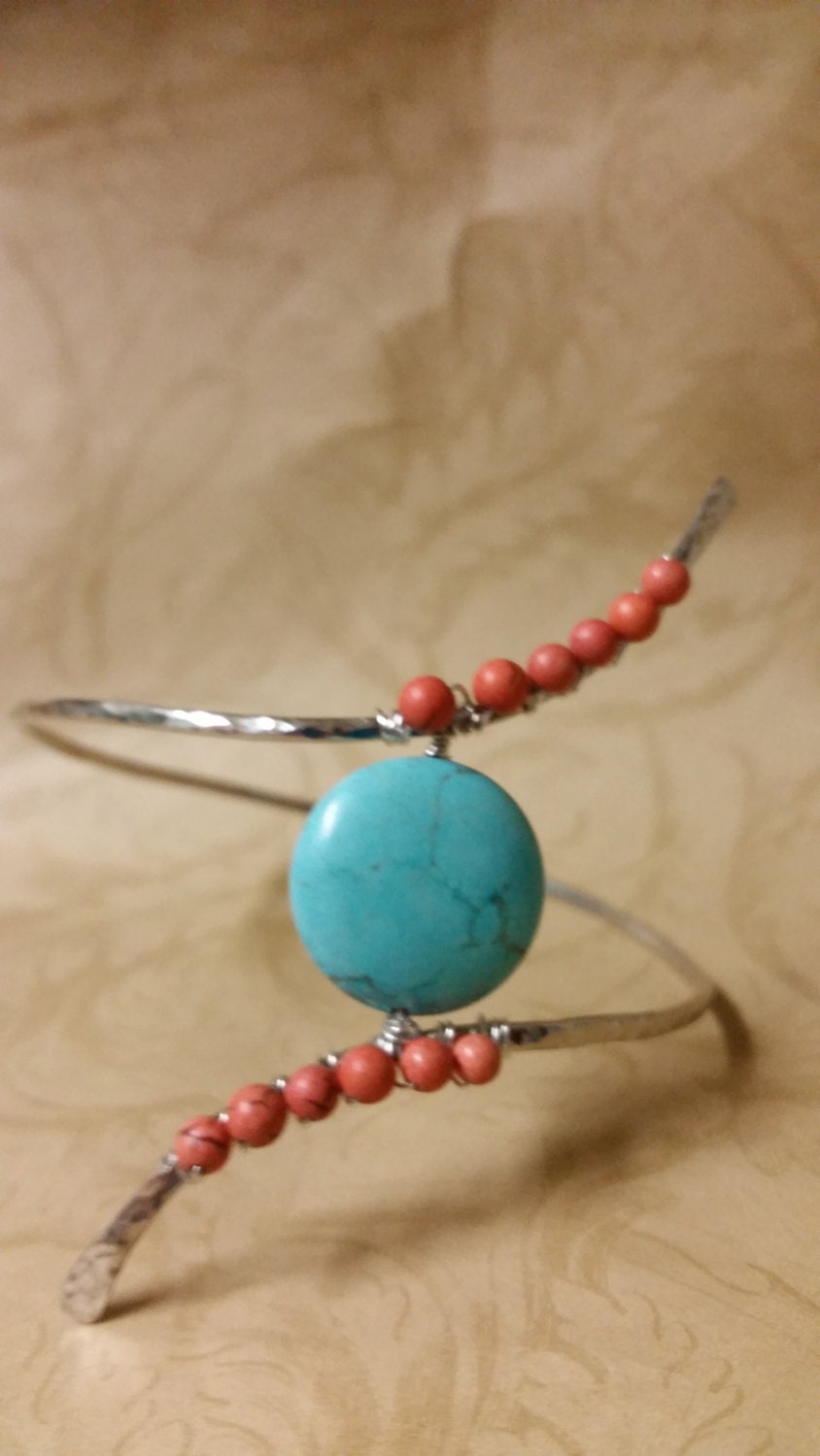 Turquoise & Coral Bohemian Body Jewelry - Arm Cuff