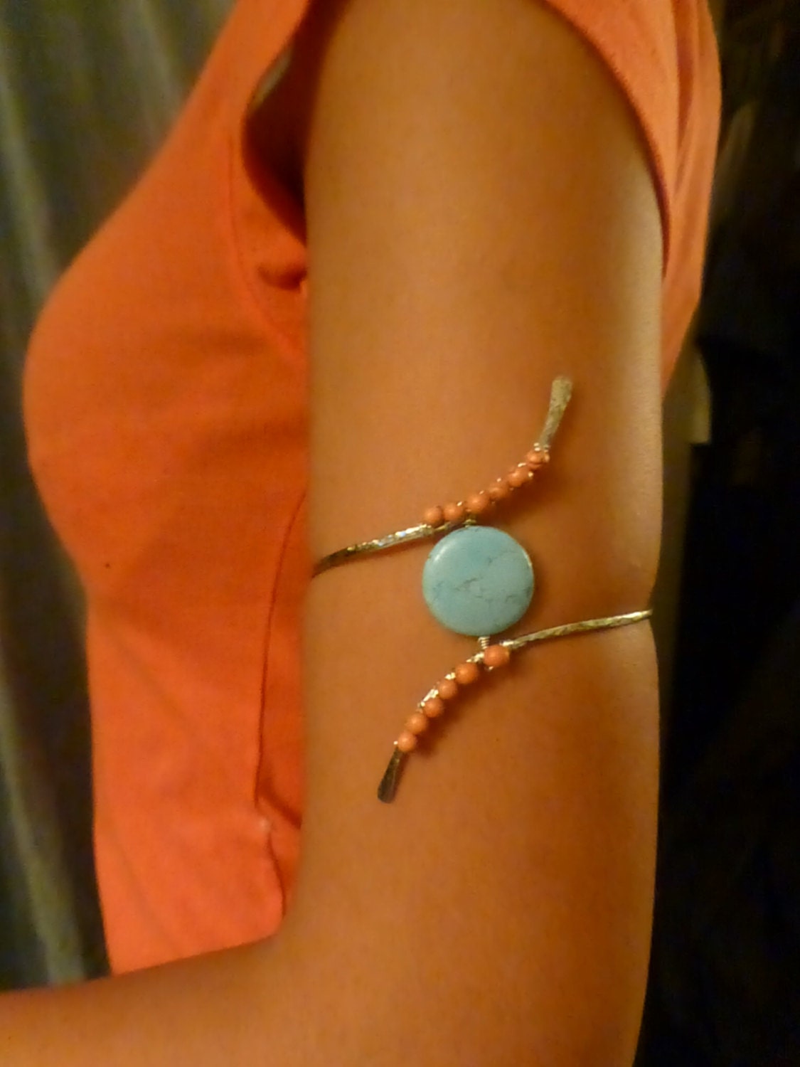 Turquoise & Coral Bohemian Body Jewelry - Arm Cuff