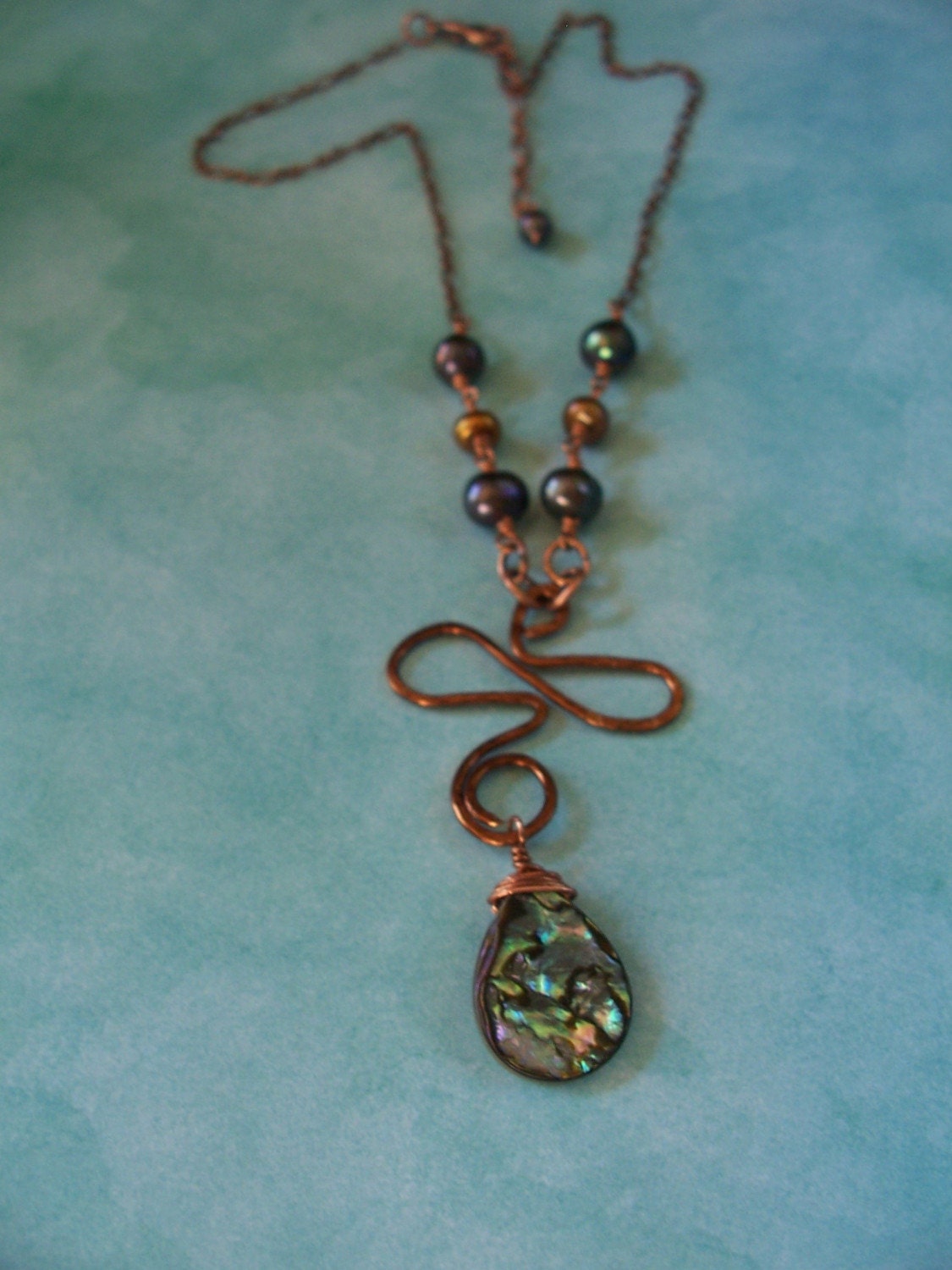 Abalone Wirewrapped Necklace- Abalone and Pearls Necklace