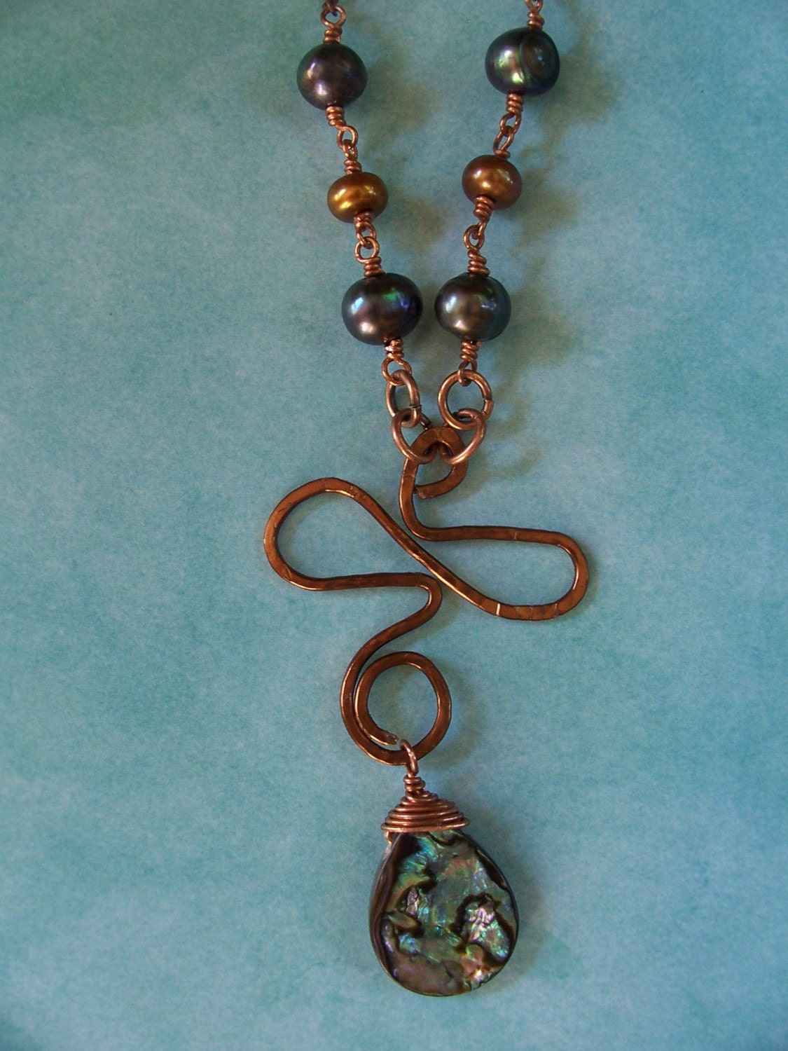 Abalone Wirewrapped Necklace- Abalone and Pearls Necklace